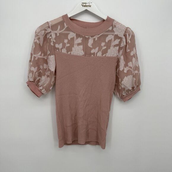 Rosewater Remi Pink Floral Sheer Top Blouse Size Small - Picture 1 of 7